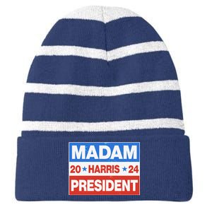 Madam President Harris Vote Kamala Harris 2024 Election Striped Beanie with Solid Band