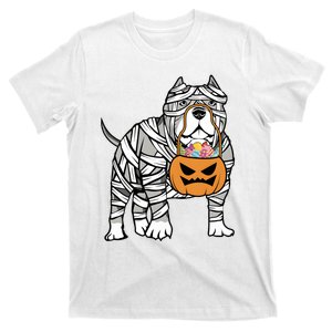 Mummy Pitbull Halloween Dog Ghost Funny T-Shirt