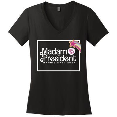 Madam President Harris Walz 2024 And Tim Women's V-Neck T-Shirt