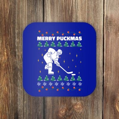 Merry Puckmas Ice Hockey Player Christmas Gift Coaster