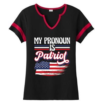 My Pronoun Is Patriot American Flag Patriotic Republican Meaningful Gift Ladies Halftime Notch Neck Tee