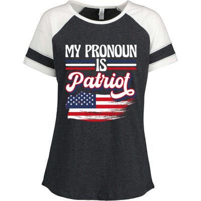 My Pronoun Is Patriot American Flag Patriotic Republican Meaningful Gift Enza Ladies Jersey Colorblock Tee