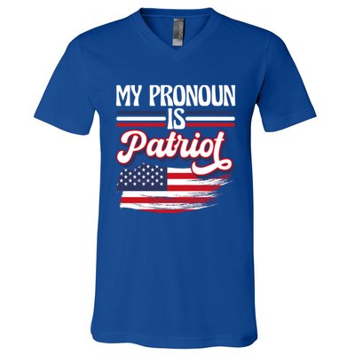 My Pronoun Is Patriot American Flag Patriotic Republican Meaningful Gift V-Neck T-Shirt