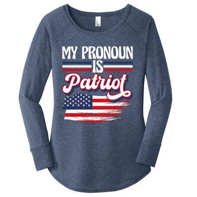 My Pronoun Is Patriot American Flag Patriotic Republican Meaningful Gift Women's Perfect Tri Tunic Long Sleeve Shirt