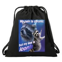 My Pain Is Chronic But My Ass Is Iconic Funny Raccoon Meme Drawstring Bag