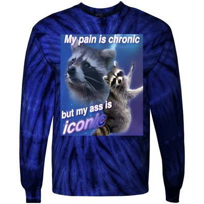 My Pain Is Chronic But My Ass Is Iconic Funny Raccoon Meme Tie-Dye Long Sleeve Shirt