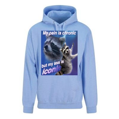 My Pain Is Chronic But My Ass Is Iconic Funny Raccoon Meme Unisex Surf Hoodie