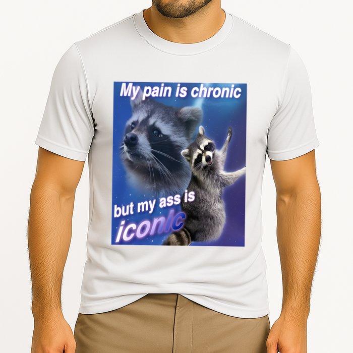 My Pain Is Chronic But My Ass Is Iconic Funny Raccoon Meme Performance Shirt
