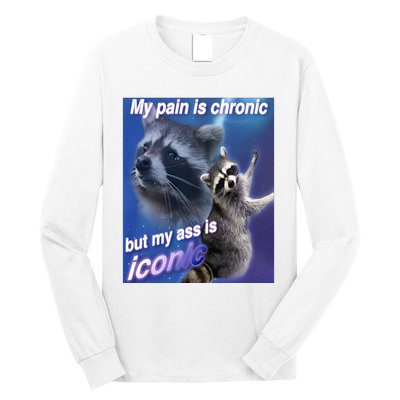 My Pain Is Chronic But My Ass Is Iconic Funny Raccoon Meme Long Sleeve Shirt