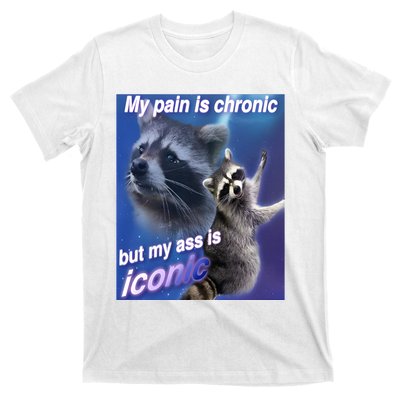 My Pain Is Chronic But My Ass Is Iconic Funny Raccoon Meme T-Shirt