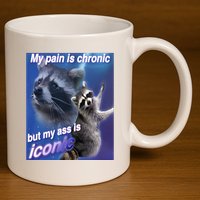 My Pain Is Chronic But My Ass Is Iconic Funny Raccoon Meme 11oz C Handle Ceramic Mug