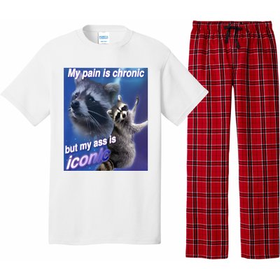 My Pain Is Chronic But My Ass Is Iconic Funny Raccoon Meme Pajama Set