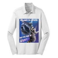 My Pain Is Chronic But My Ass Is Iconic Funny Raccoon Meme Silk Touch Performance Long Sleeve Polo