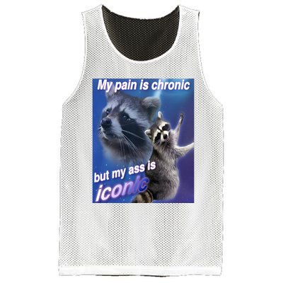 My Pain Is Chronic But My Ass Is Iconic Funny Raccoon Meme Mesh Reversible Basketball Jersey Tank