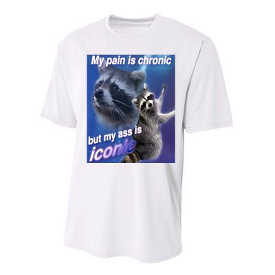 My Pain Is Chronic But My Ass Is Iconic Funny Raccoon Meme Performance Sprint T-Shirt