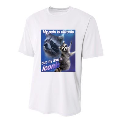 My Pain Is Chronic But My Ass Is Iconic Funny Raccoon Meme Youth Performance Sprint T-Shirt
