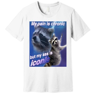 My Pain Is Chronic But My Ass Is Iconic Funny Raccoon Meme Premium T-Shirt