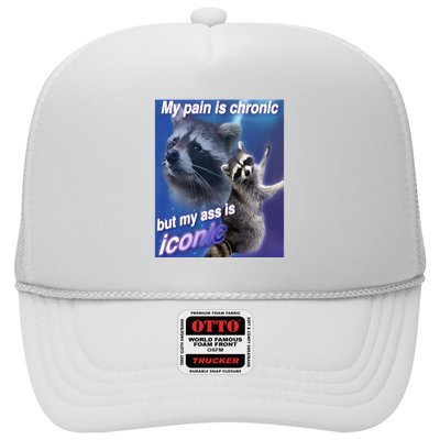 My Pain Is Chronic But My Ass Is Iconic Funny Raccoon Meme Trucker Hat