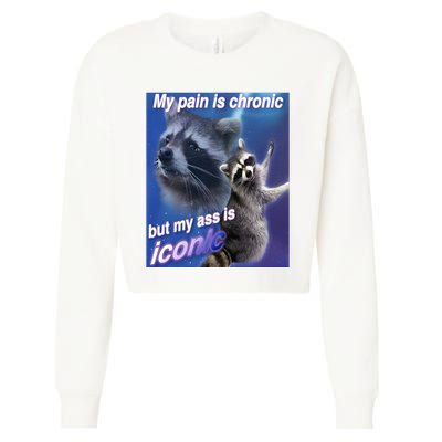 My Pain Is Chronic But My Ass Is Iconic Funny Raccoon Meme Cropped Pullover Crew