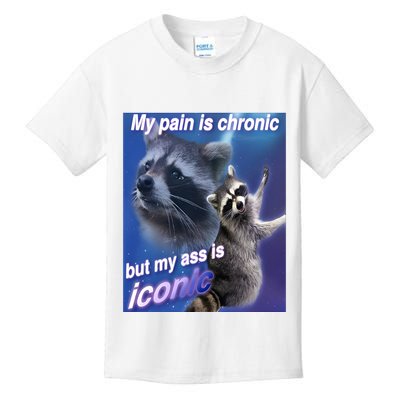 My Pain Is Chronic But My Ass Is Iconic Funny Raccoon Meme Kids T-Shirt
