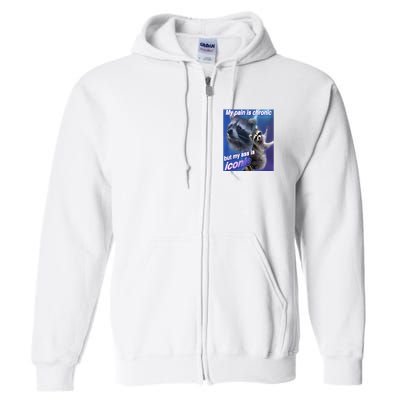 My Pain Is Chronic But My Ass Is Iconic Funny Raccoon Meme Full Zip Hoodie