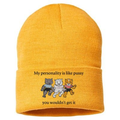 My Personality Is Like Pussy You Wouldn't Get It Baby Cute Cats Adult Humor Sustainable Knit Beanie