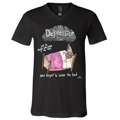 Marcus Pork ItS Depression Time And Forget To Leave The Bed V-Neck T-Shirt