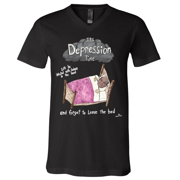 Marcus Pork ItS Depression Time And Forget To Leave The Bed V-Neck T-Shirt