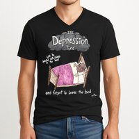 Marcus Pork ItS Depression Time And Forget To Leave The Bed V-Neck T-Shirt