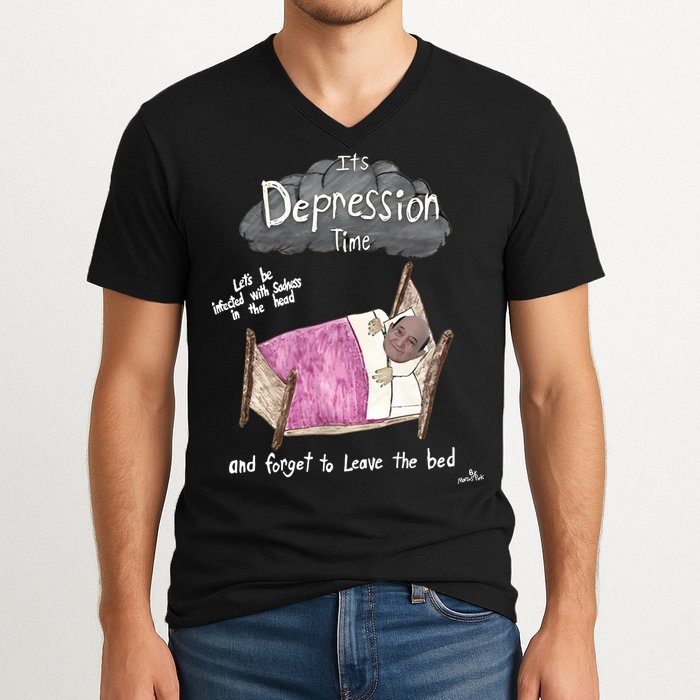 Marcus Pork ItS Depression Time And Forget To Leave The Bed V-Neck T-Shirt