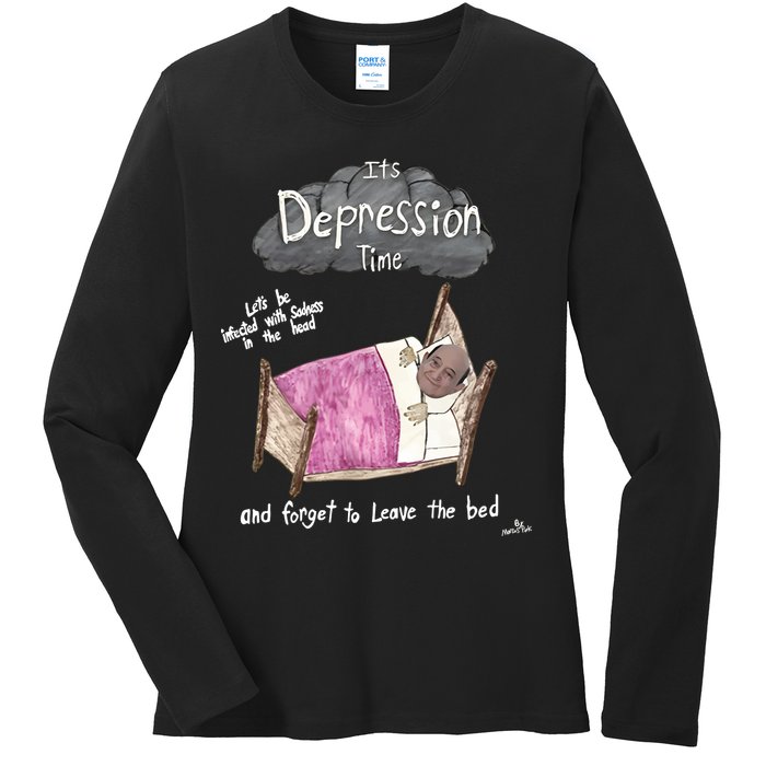 Marcus Pork ItS Depression Time And Forget To Leave The Bed Ladies Long Sleeve Shirt