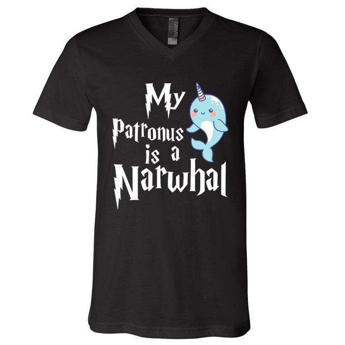 My Patronus Is A Narwhal Wo Narwhal Lovers Girl Gift V-Neck T-Shirt