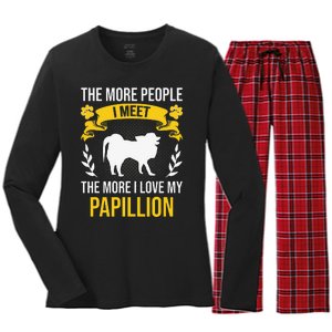 More People I Meet More I Love Papillion Dog Lover Women's Long Sleeve Flannel Pajama Set 