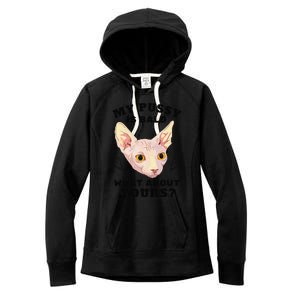 My Pussy Is Bald What About Yours Funny Cat Women's Fleece Hoodie