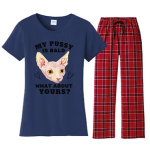 My Pussy Is Bald What About Yours Funny Cat Women's Flannel Pajama Set