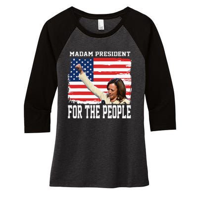 Madam President Kamala Women's Tri-Blend 3/4-Sleeve Raglan Shirt