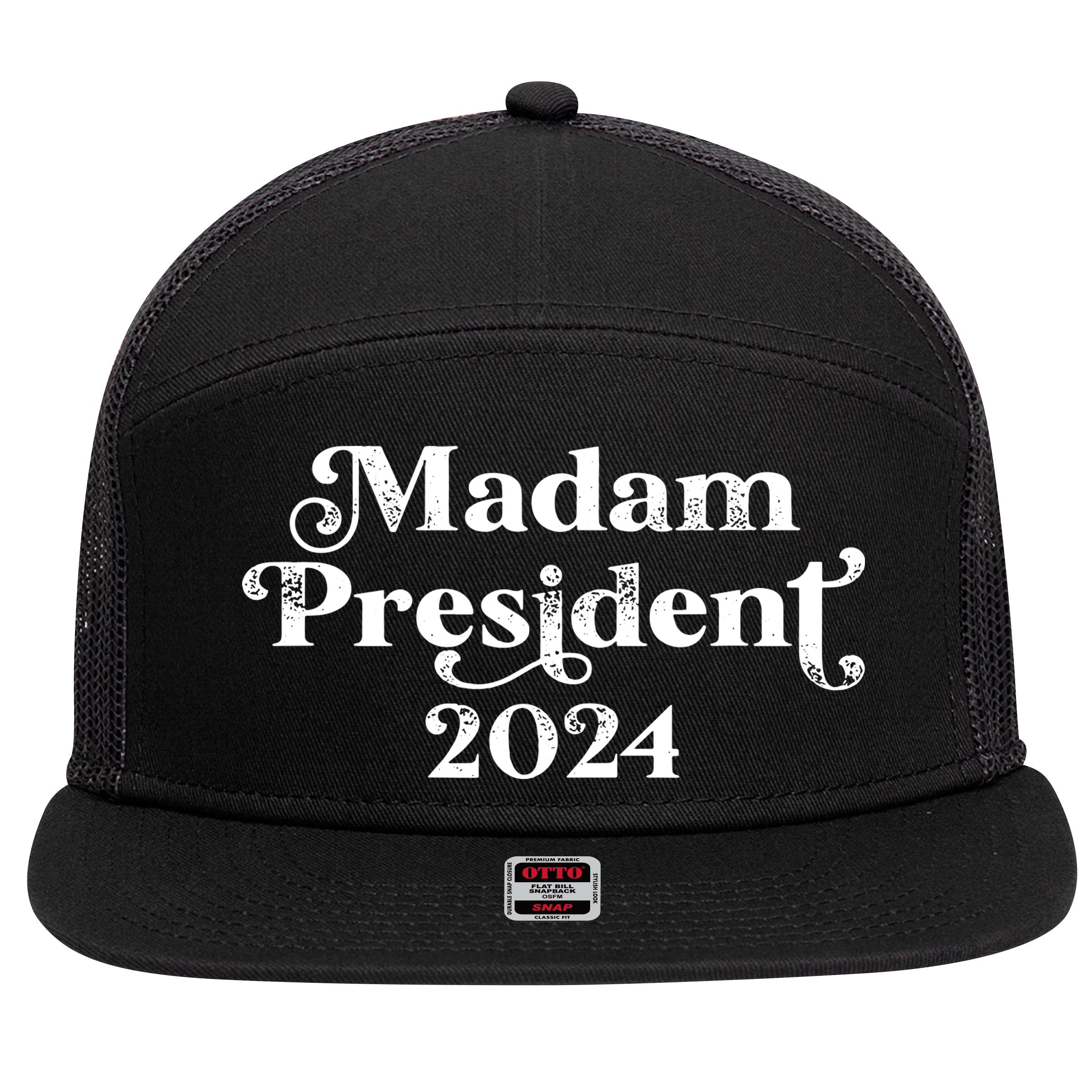 Madam President Kamala Harris 2024 7 Panel Mesh Trucker Snapback Hat