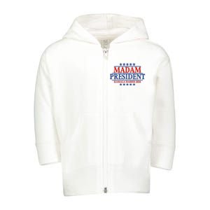 Madam President Kamala Harris 2024 Vote Democrat Beat Trump Toddler Zip Fleece Hoodie