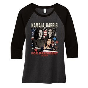 Madam President Kamala Harris WeRe Not Going Back 2024 Women's Tri-Blend 3/4-Sleeve Raglan Shirt