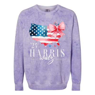 Madam President Kamala Harris 2024 Coquette Clothes Tim Walz Colorblast Crewneck Sweatshirt