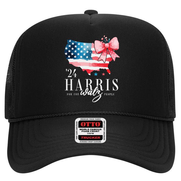 Madam President Kamala Harris 2024 Coquette Clothes Tim Walz High Crown Mesh Back Trucker Hat