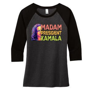 Madam President Kamala Harris 2024 Women's Tri-Blend 3/4-Sleeve Raglan Shirt