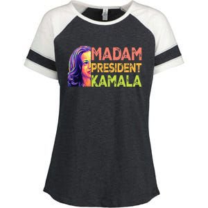 Madam President Kamala Harris 2024 Enza Ladies Jersey Colorblock Tee