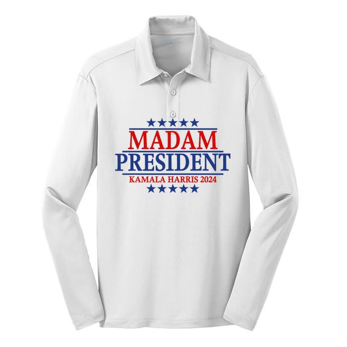 Madam President Kamala Harris 2024 Vote Democrat Beat Trump Silk Touch Performance Long Sleeve Polo