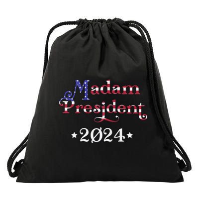 Madam President Kamala Harris 2024 American Flag Raglan Drawstring Bag