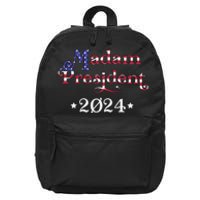 Madam President Kamala Harris 2024 American Flag Raglan 16 in Basic Backpack