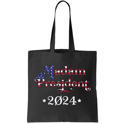 Madam President Kamala Harris 2024 American Flag Raglan Tote Bag