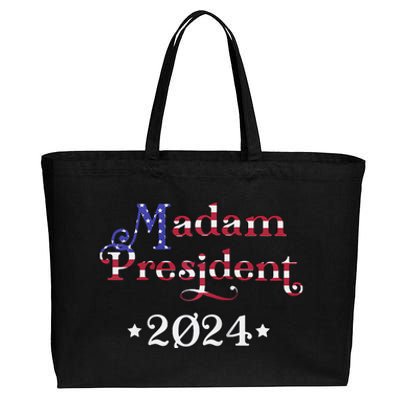 Madam President Kamala Harris 2024 American Flag Raglan Cotton Canvas Jumbo Tote