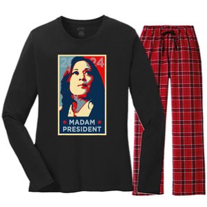 Madam President Kamala Harris 2024 Change Breaking Barriers Women's Long Sleeve Flannel Pajama Set 