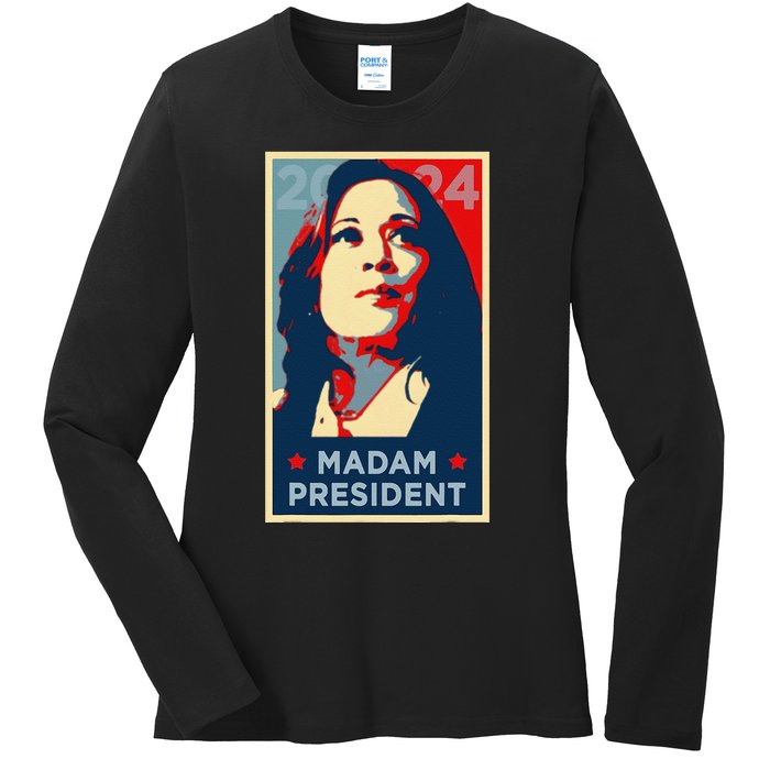 Madam President Kamala Harris 2024 Change Breaking Barriers Ladies Long Sleeve Shirt